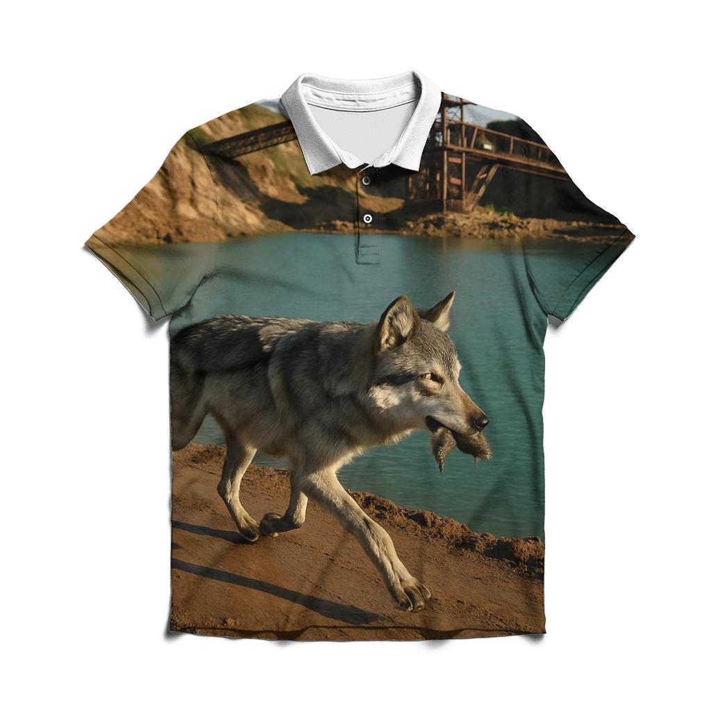 Grey Wolf In A Rewilded Open Pit Mine Basin classic pique polos