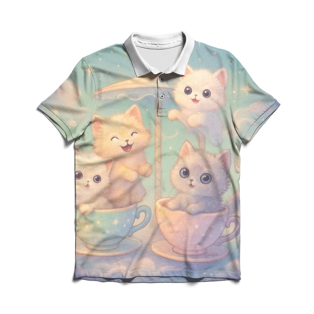 Moonlit Teacup Kitten Carousel custom polo shirts