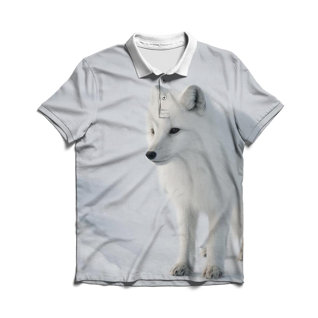 Tundra Stillness Arctic Fox Listening casual sports polo shirts