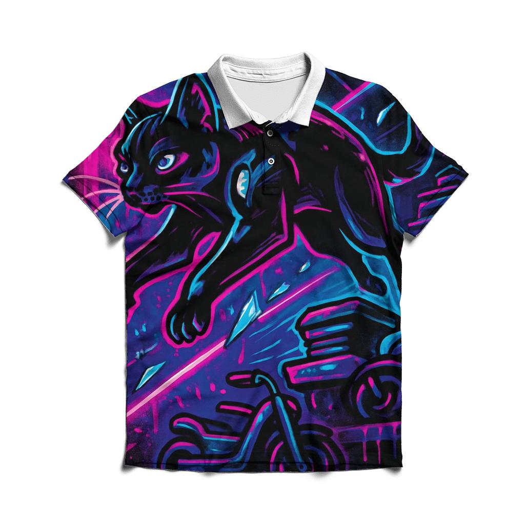 Neon Circuit Alley Parkour Cat designer slim fit polos