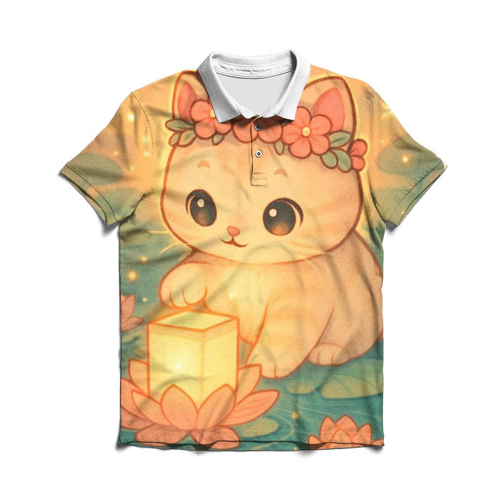 Sunrise Lantern Paws In The Lotus Pond custom polo shirts