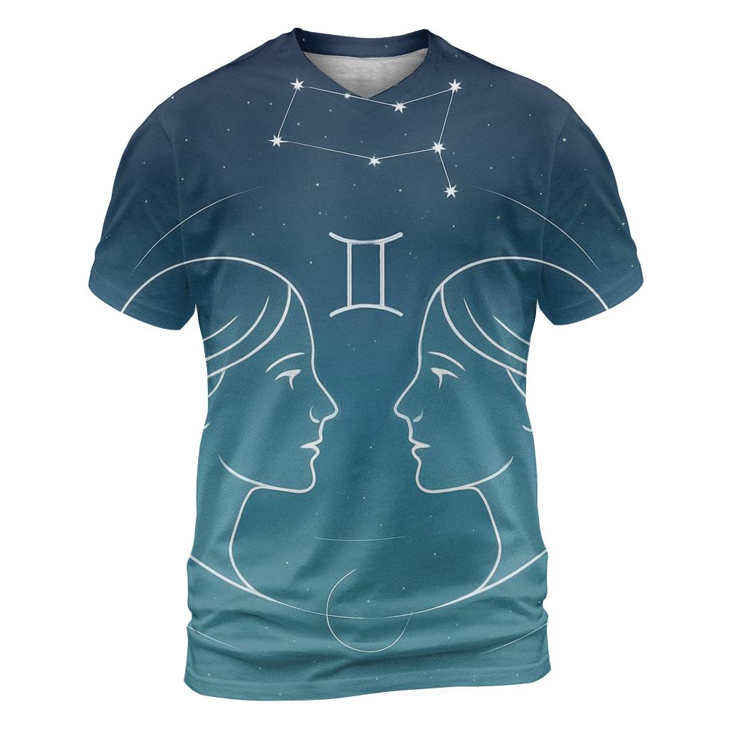 Gemini Mercury Mirror Constellation Portrait vibrant all-over design tees