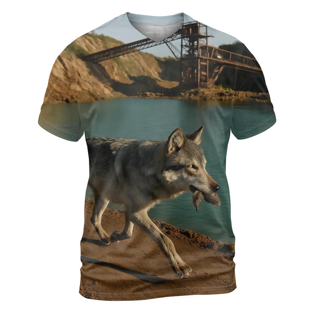 Grey Wolf In A Rewilded Open Pit Mine Basin unique graphic print tees