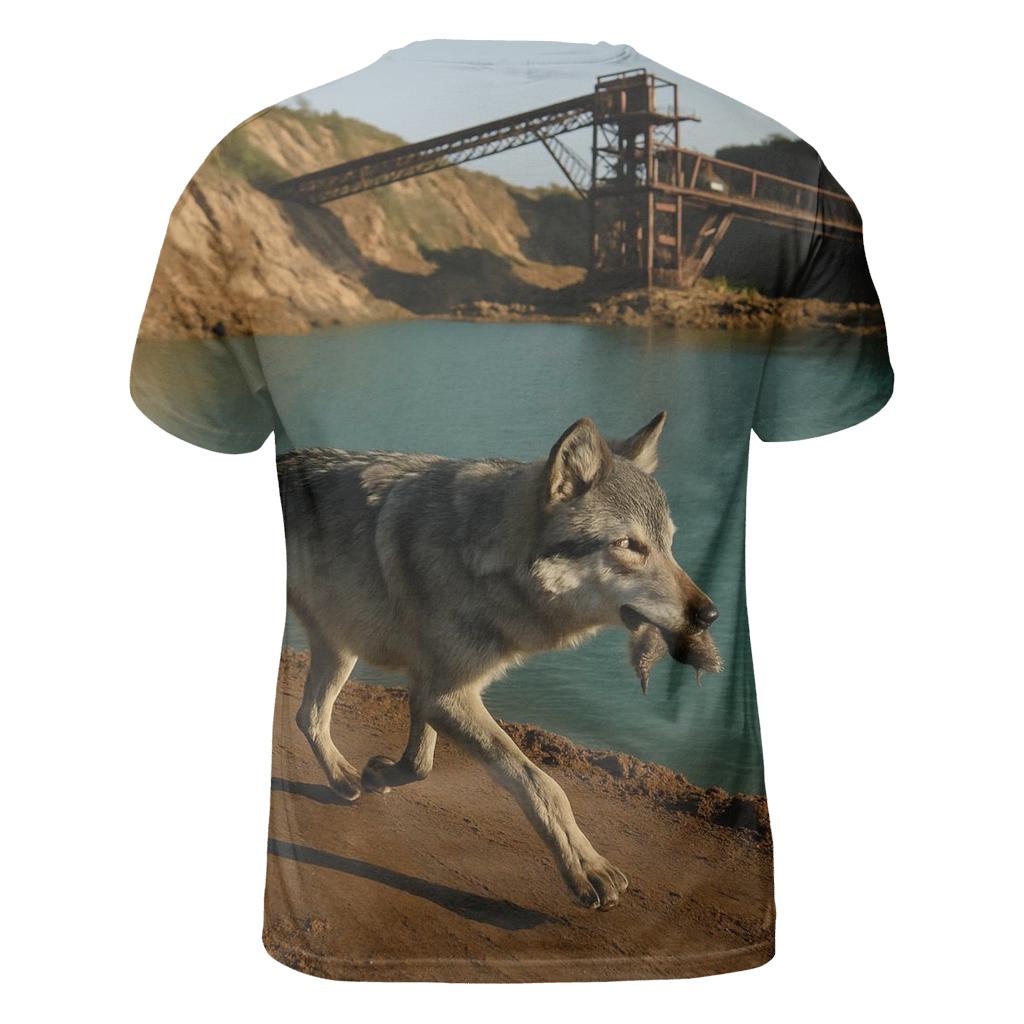 Grey Wolf In A Rewilded Open Pit Mine Basin unique graphic print tees