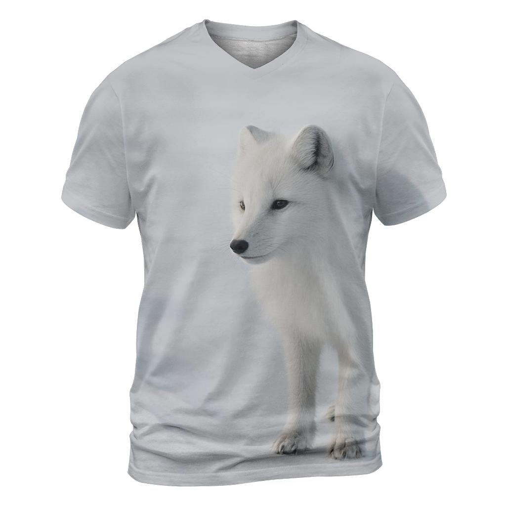Tundra Stillness Arctic Fox Listening unique graphic print tees