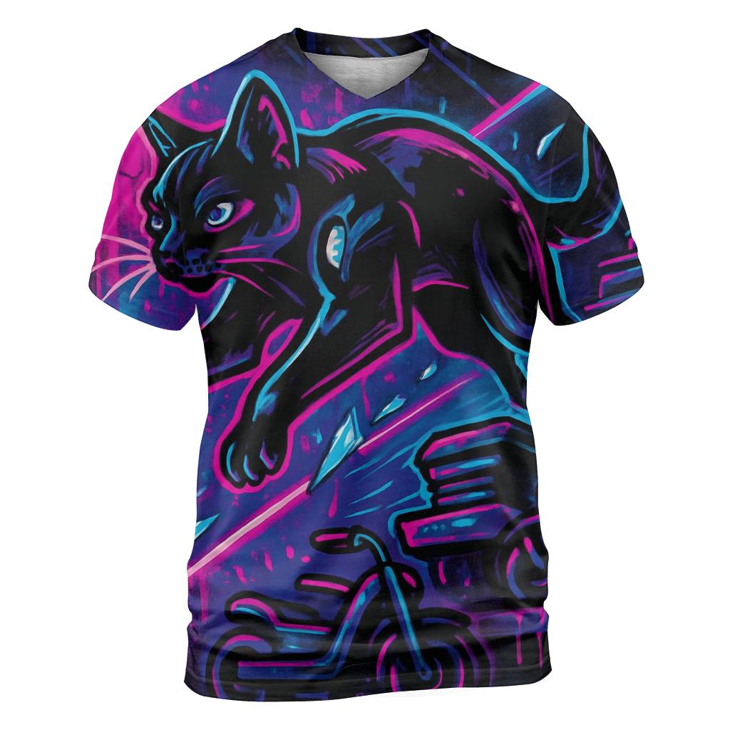 Neon Circuit Alley Parkour Cat trendy printed shirt styles