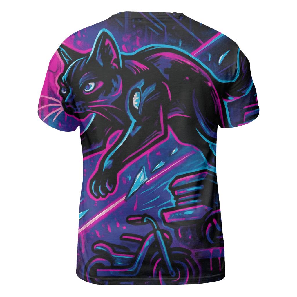 Neon Circuit Alley Parkour Cat trendy printed shirt styles