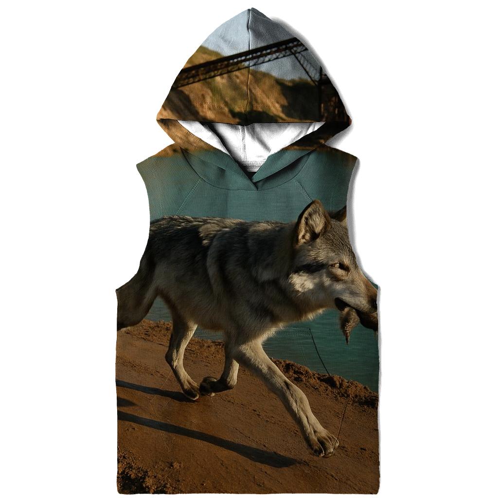 Grey Wolf In A Rewilded Open Pit Mine Basin embroidered hoodies