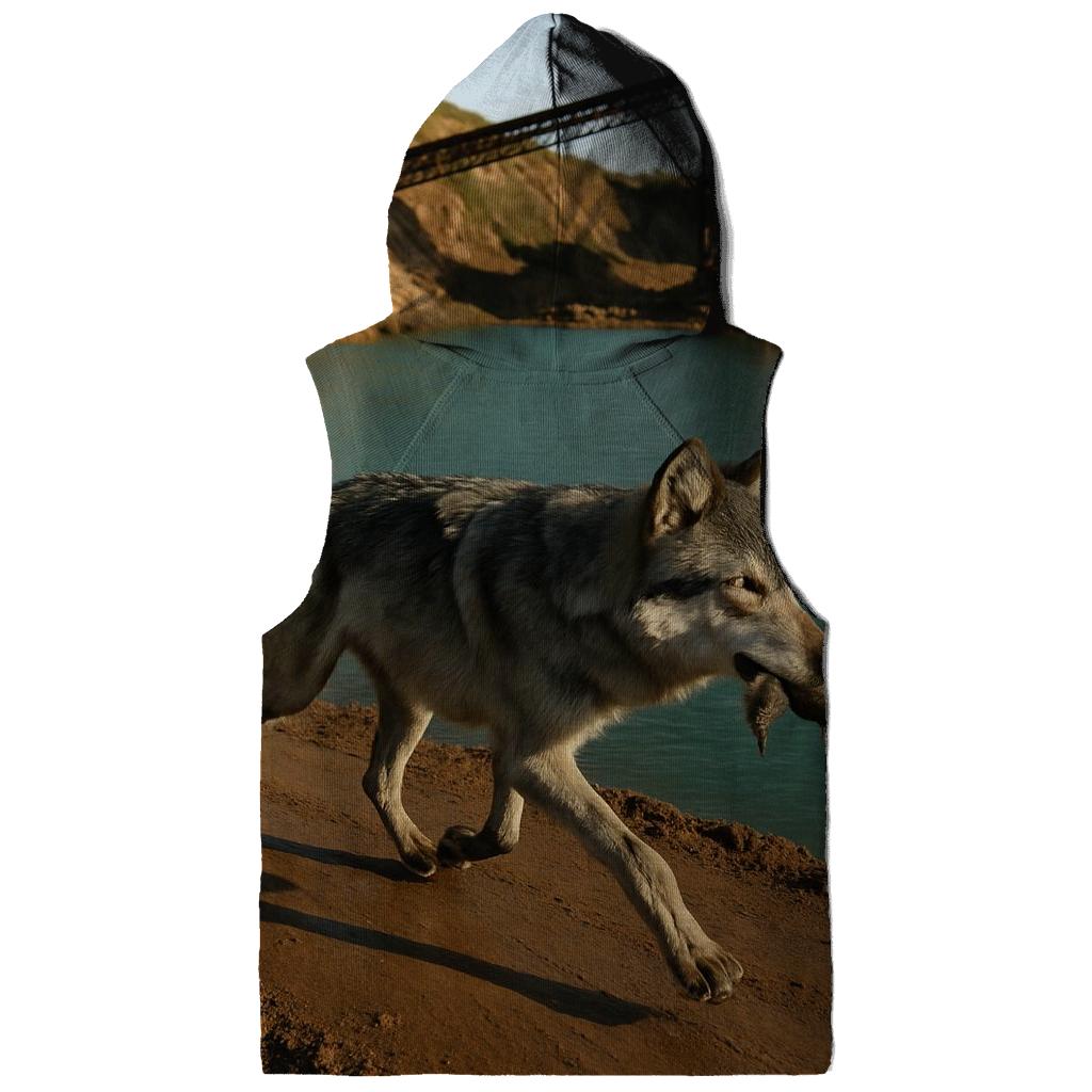 Grey Wolf In A Rewilded Open Pit Mine Basin embroidered hoodies