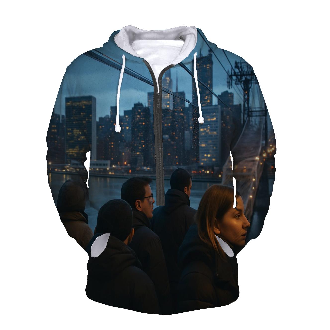 Roosevelt Island Tramway Blue Hour Crossing embroidered hoodies