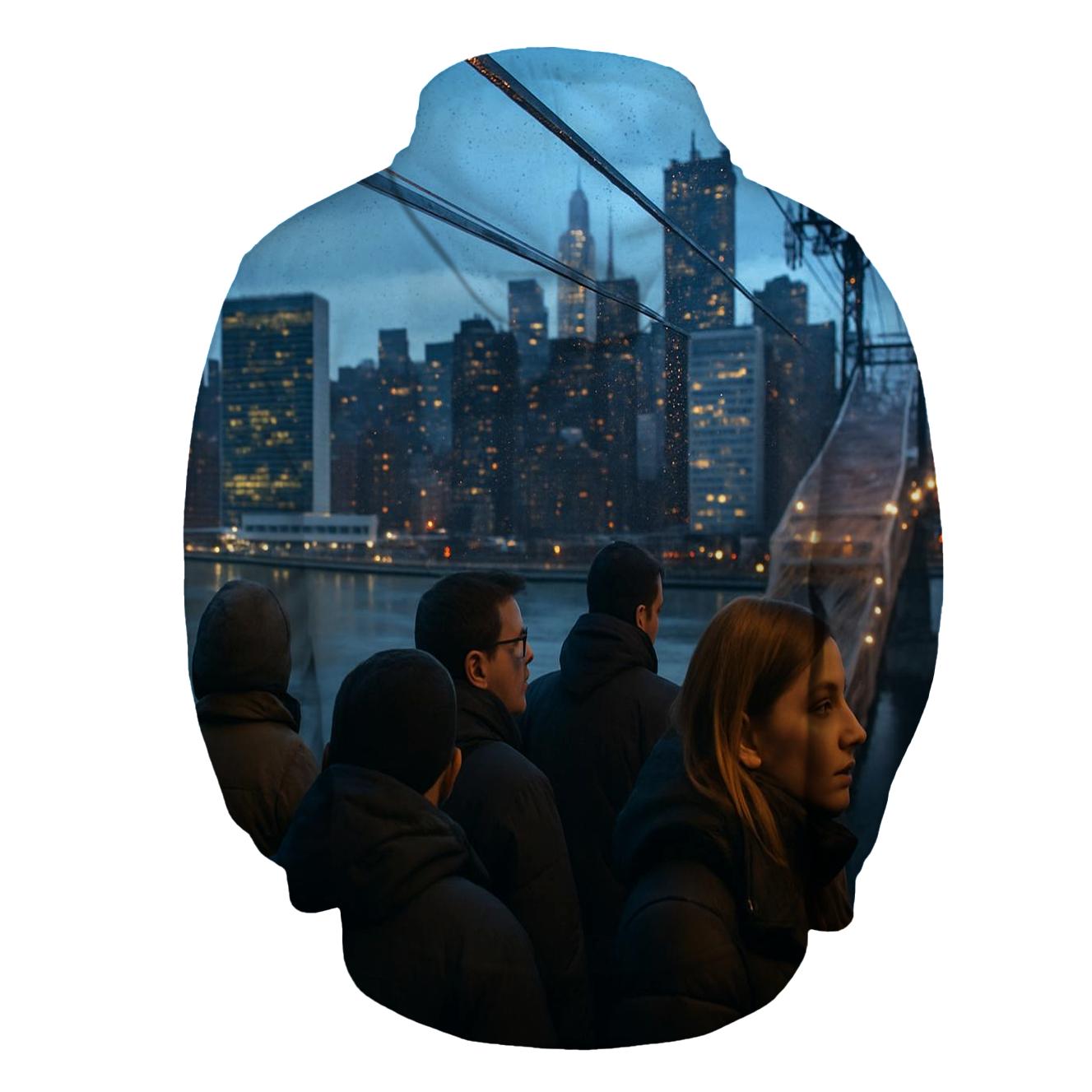 Roosevelt Island Tramway Blue Hour Crossing embroidered hoodies