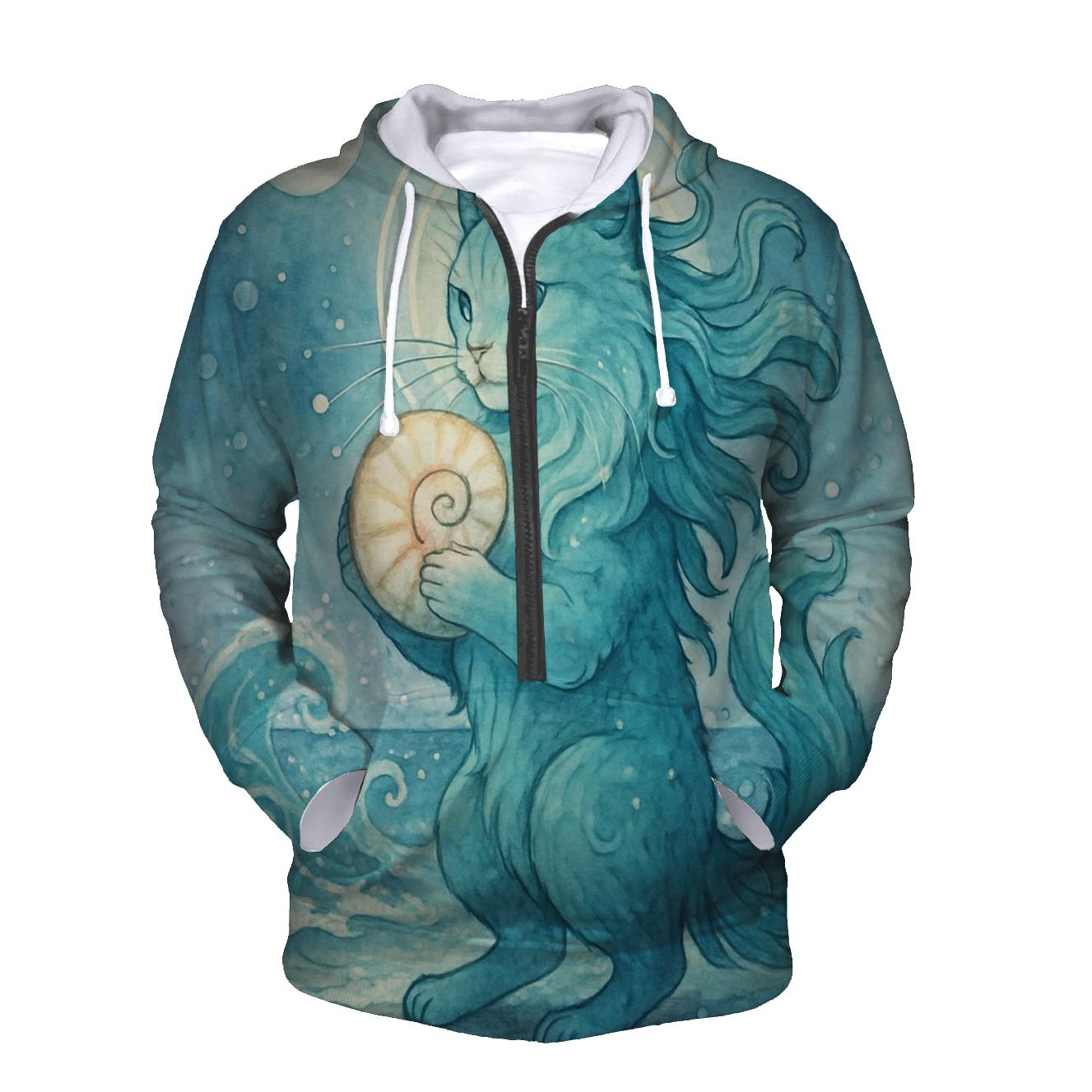 Moonlit Tideshell Guardian Cat graphic hoodies