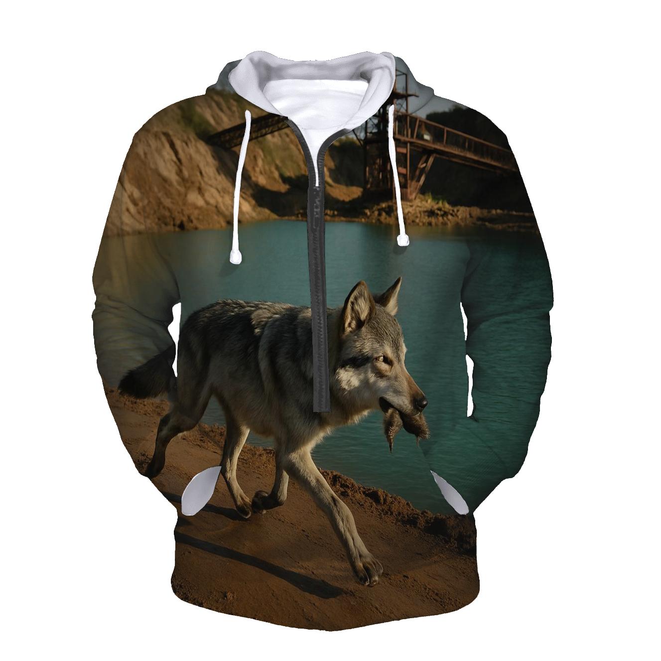Grey Wolf In A Rewilded Open Pit Mine Basin hoodies fashion