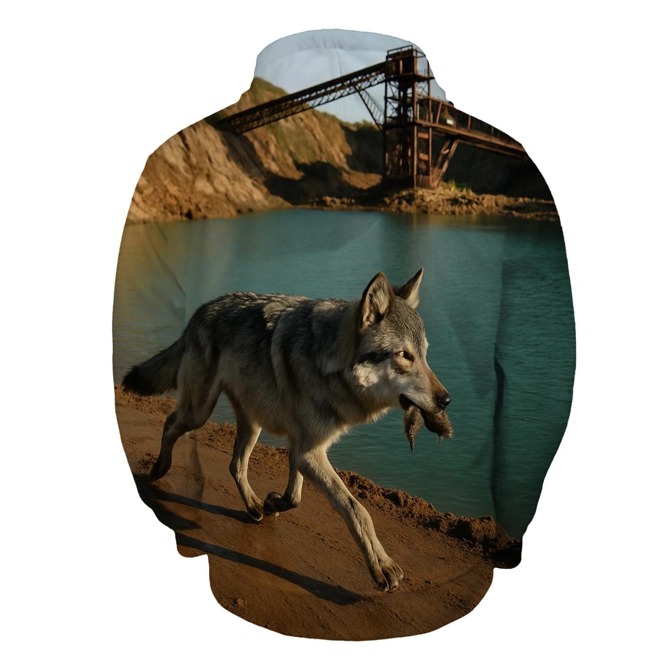 Grey Wolf In A Rewilded Open Pit Mine Basin hoodies fashion