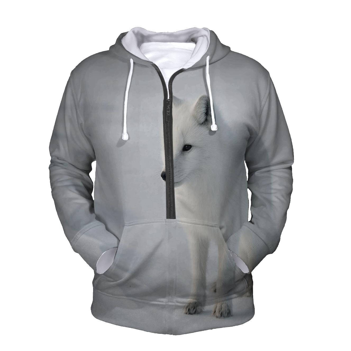 Tundra Stillness Arctic Fox Listening pullover hoodies