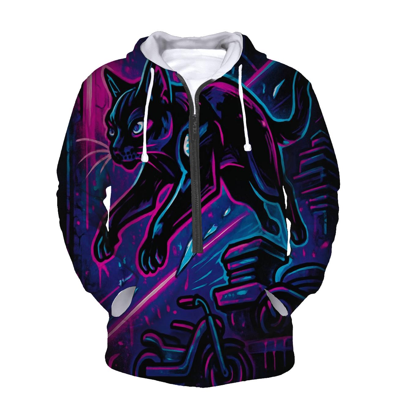 Neon Circuit Alley Parkour Cat hoodies fashion