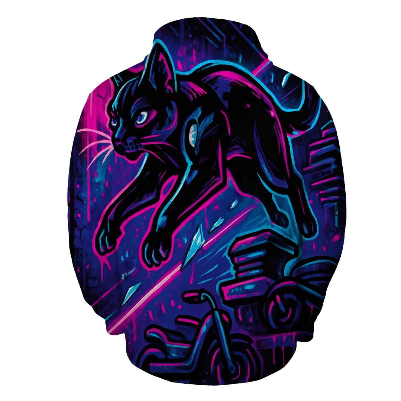 Neon Circuit Alley Parkour Cat hoodies fashion