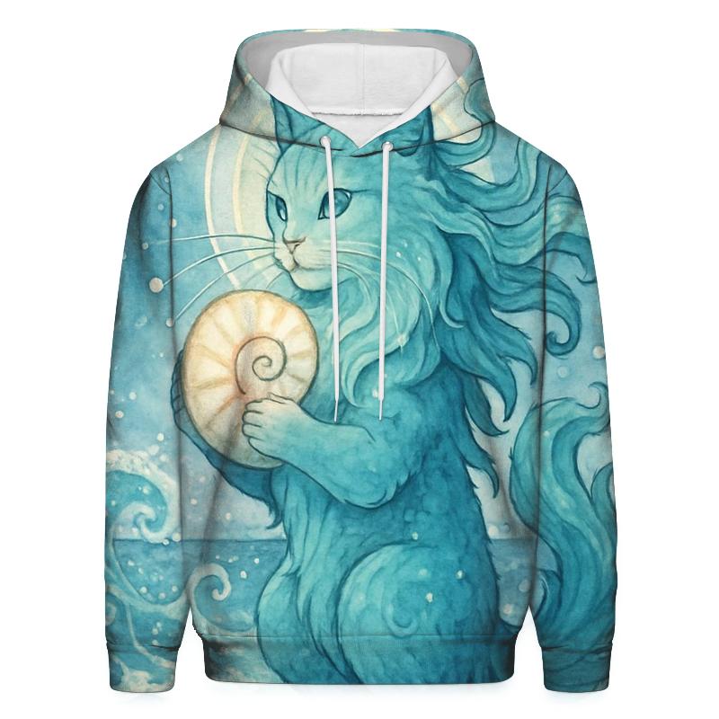 Moonlit Tideshell Guardian Cat embroidered hoodies