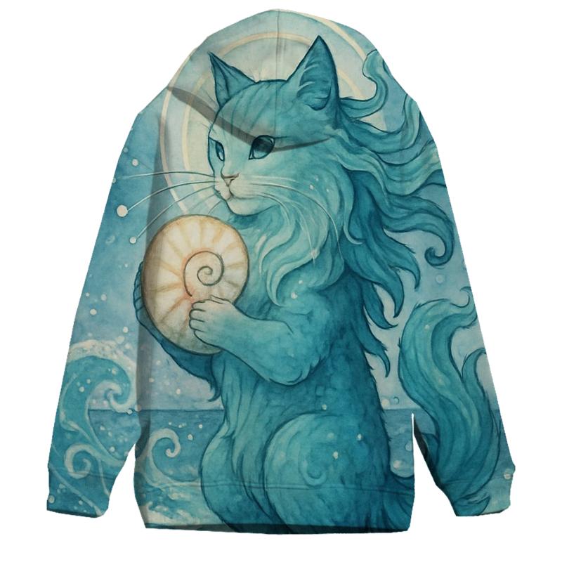 Moonlit Tideshell Guardian Cat embroidered hoodies