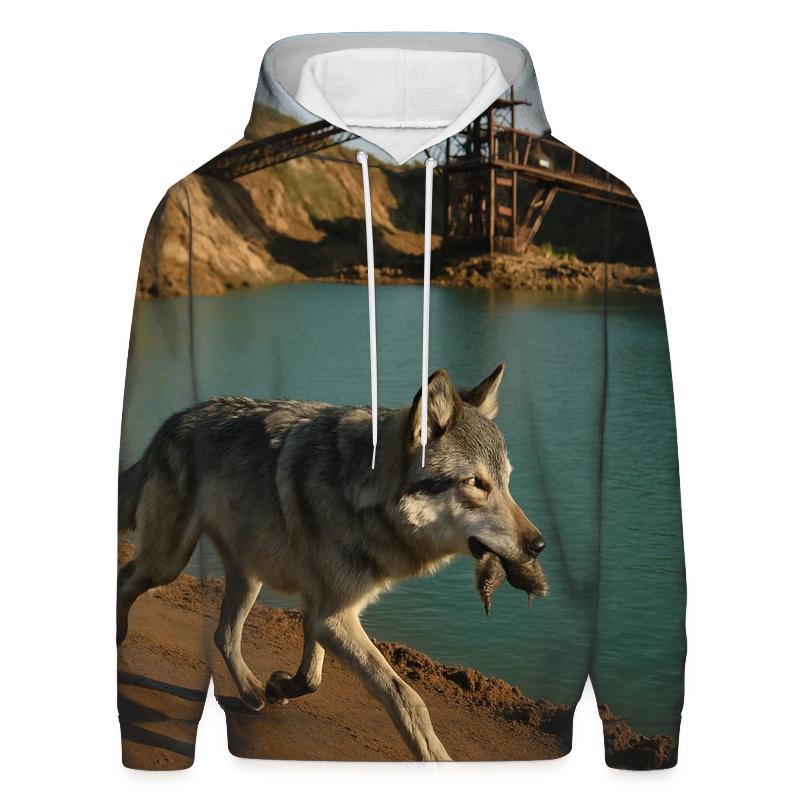 Grey Wolf In A Rewilded Open Pit Mine Basin premium hoodies