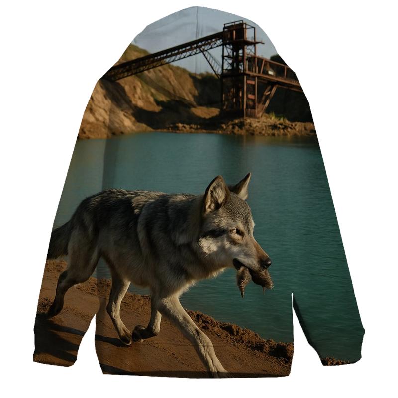 Grey Wolf In A Rewilded Open Pit Mine Basin premium hoodies
