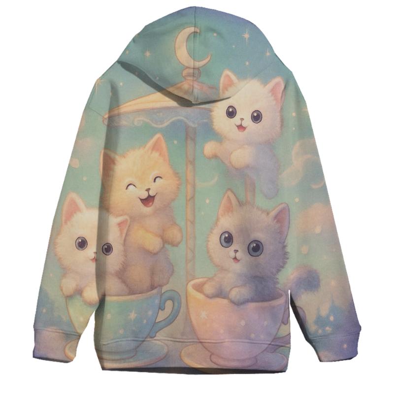 Moonlit Teacup Kitten Carousel pullover hoodies