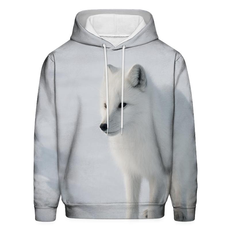 Tundra Stillness Arctic Fox Listening graphic hoodies