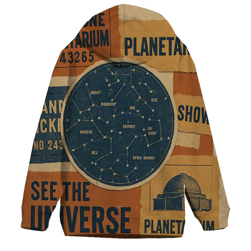 Retro Planetarium Ticket Stub Collage embroidered hoodies