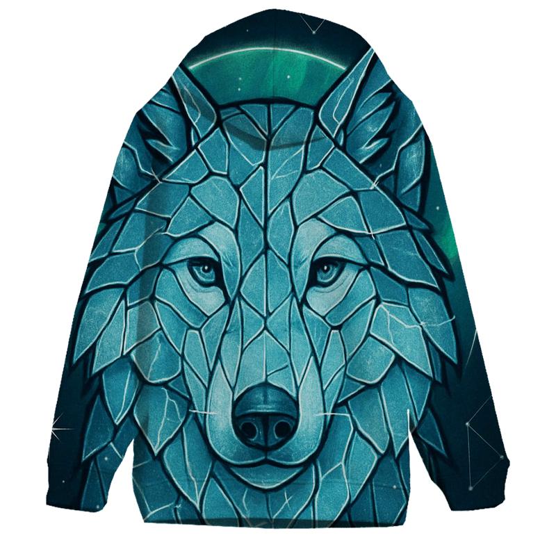 Aurora Glass Sentinel Wolf zip-up hoodies