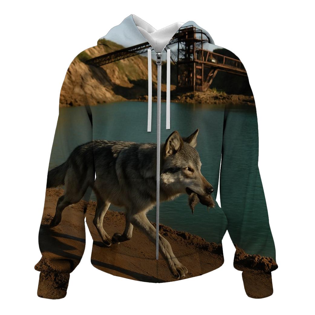 Grey Wolf In A Rewilded Open Pit Mine Basin graphic hoodies