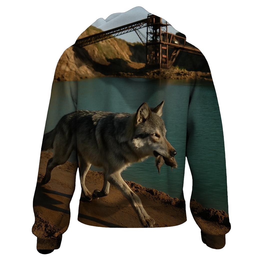 Grey Wolf In A Rewilded Open Pit Mine Basin graphic hoodies