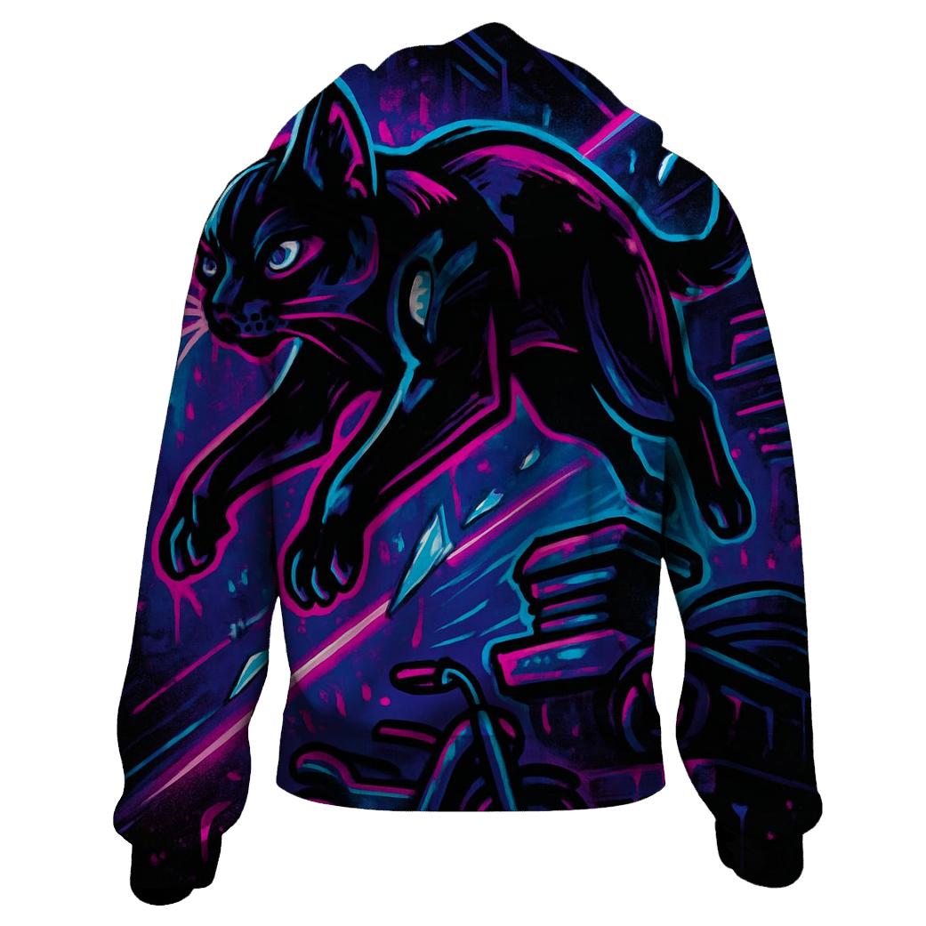 Neon Circuit Alley Parkour Cat zip-up hoodies