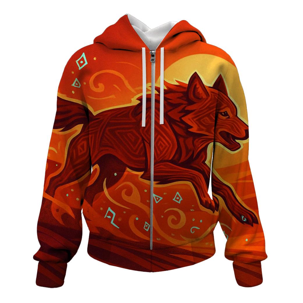Sunset Dune Runic Wolf zip-up hoodies