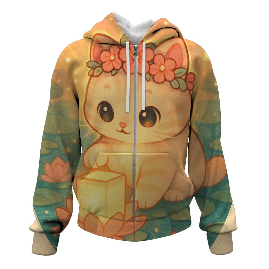 Sunrise Lantern Paws In The Lotus Pond graphic hoodies