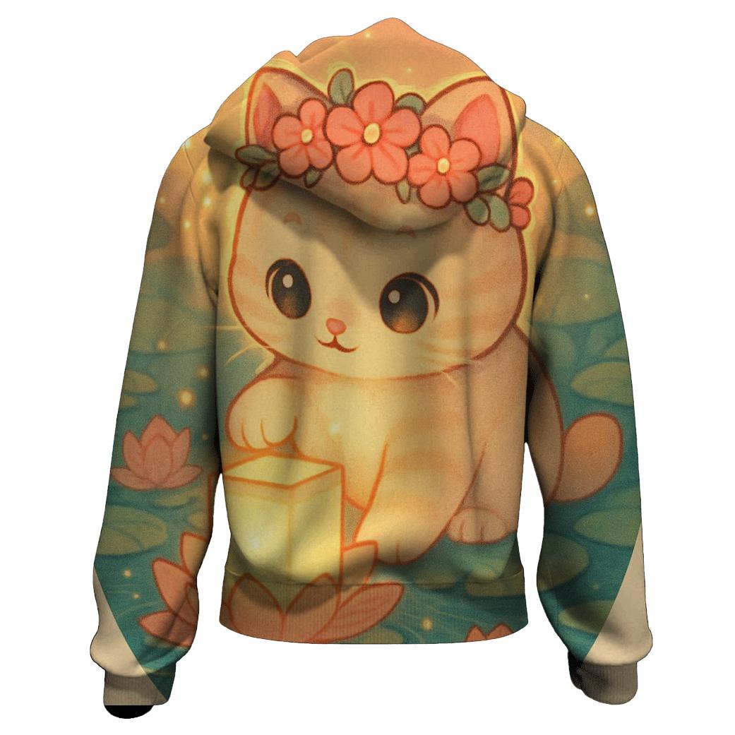 Sunrise Lantern Paws In The Lotus Pond graphic hoodies