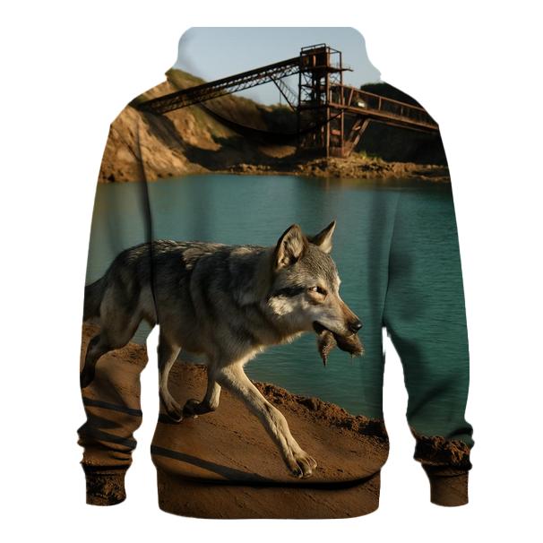 Grey Wolf In A Rewilded Open Pit Mine Basin graphic hoodies