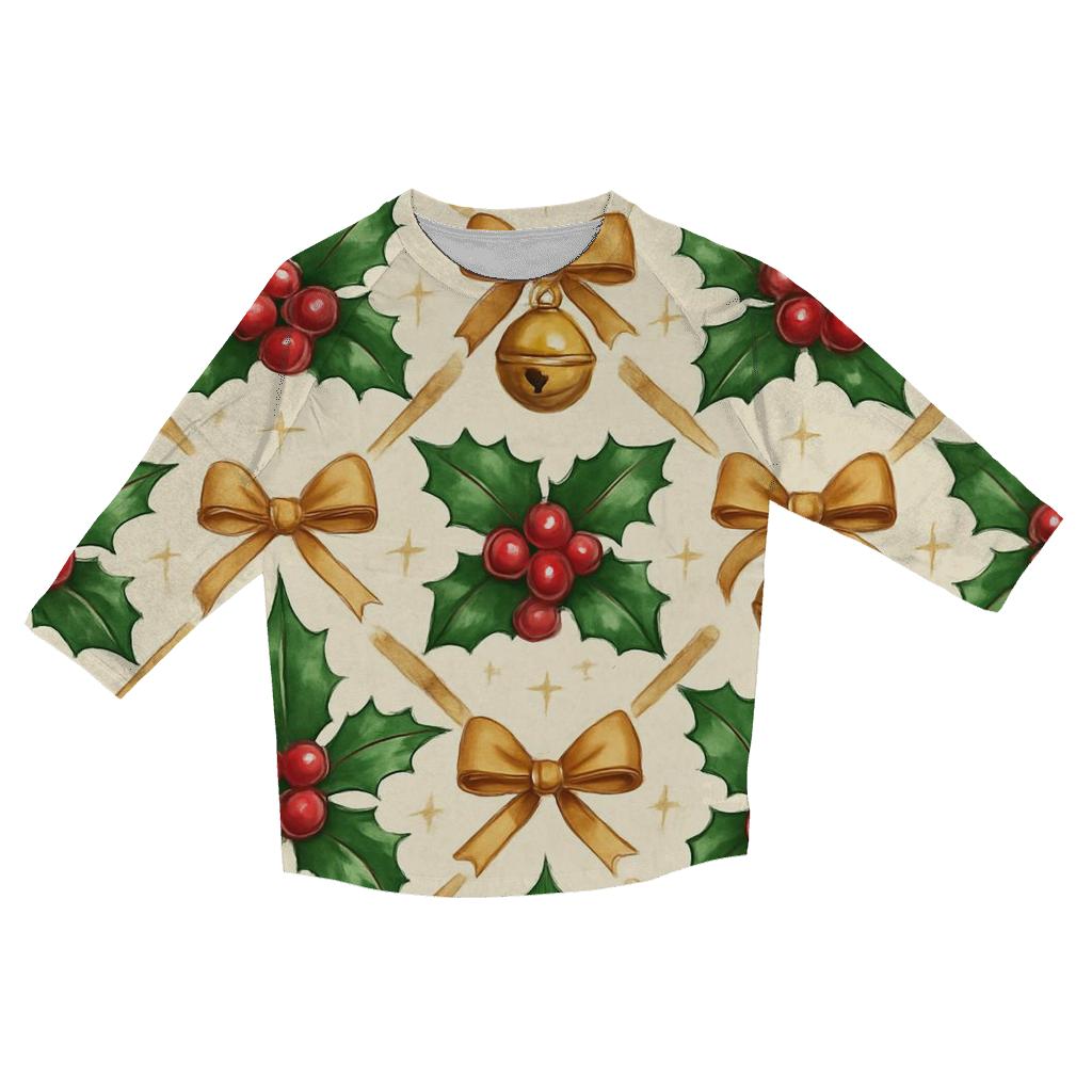 Crimson Holly Lattice On Ivory Background fashion 3/4 sleeve shirts