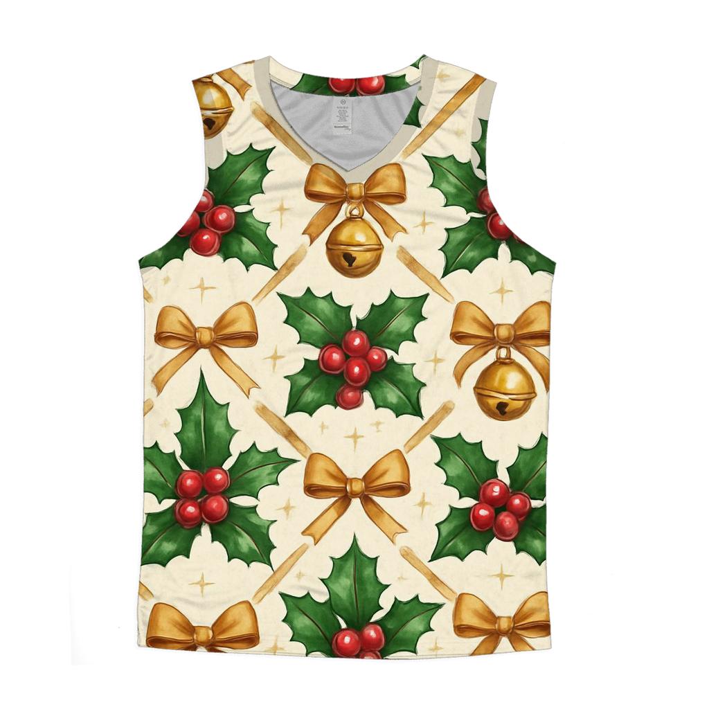 Crimson Holly Lattice On Ivory Background cotton sleeveless tops