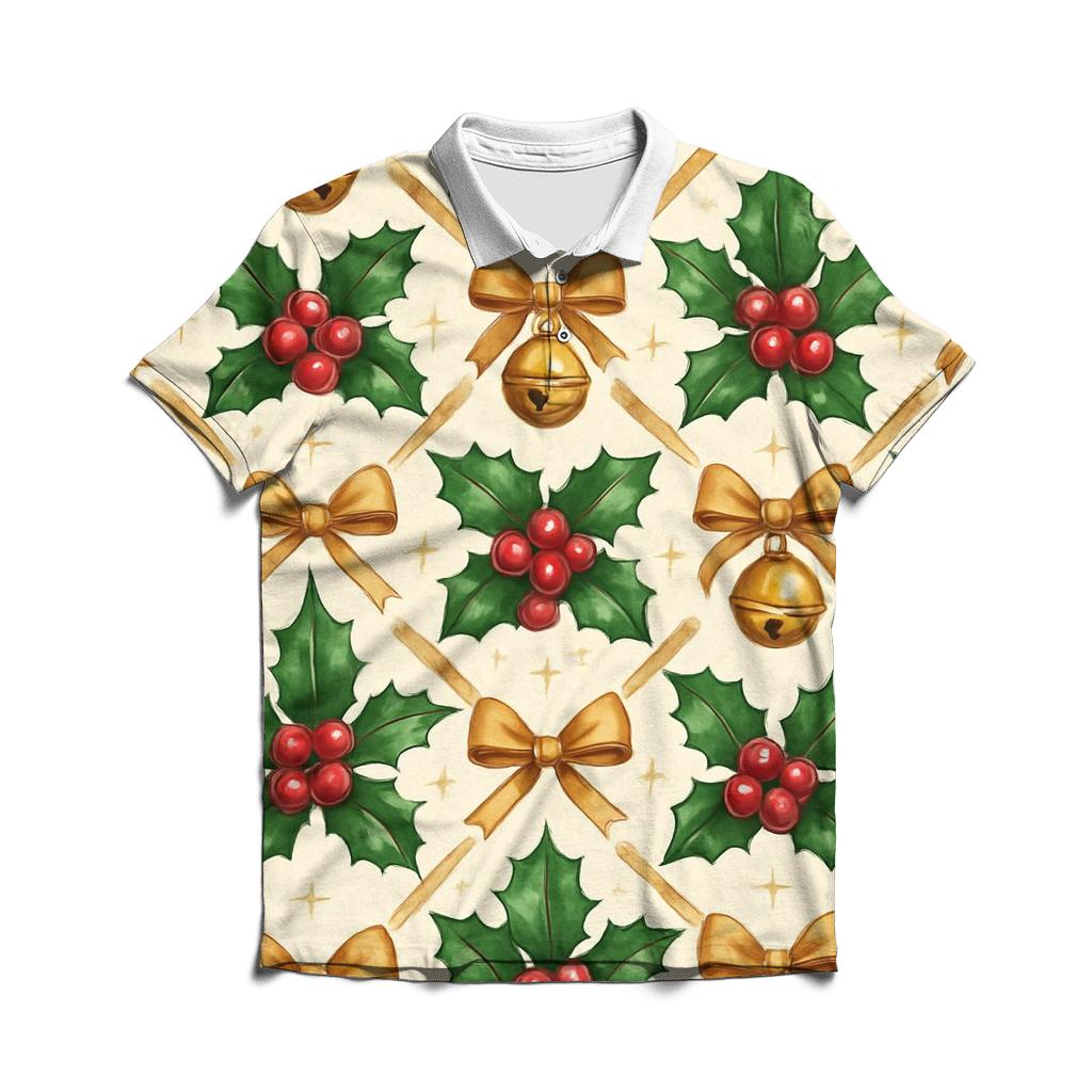 Crimson Holly Lattice On Ivory Background premium cotton polo shirts