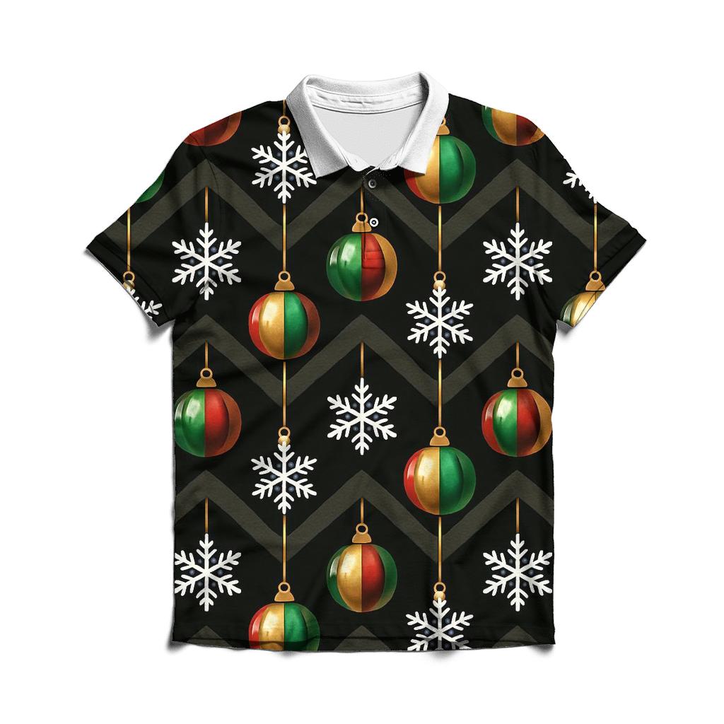 Midnight Snowflake Ornament Chevron On Black Background designer slim fit polos