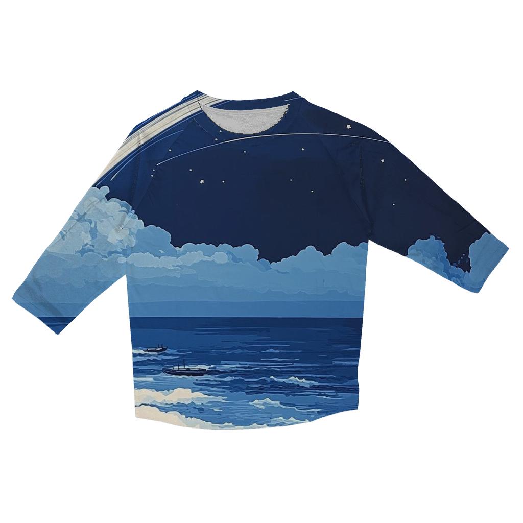 Hokusai Inspired Meteor Shower Over Coastal Village trendy 3/4 sleeve tops