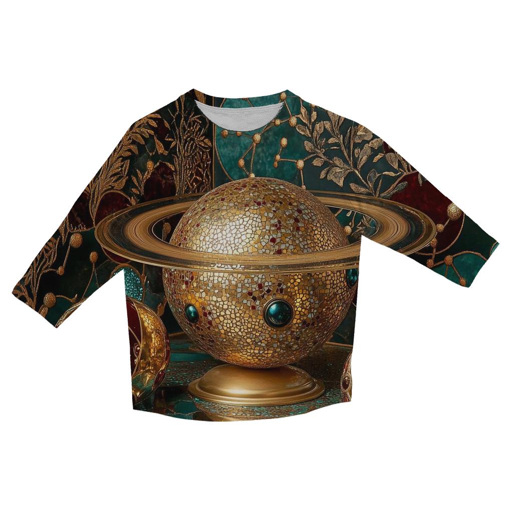 Gustav Klimt Inspired Golden Planetary Still Life fashion 3/4 sleeve shirts