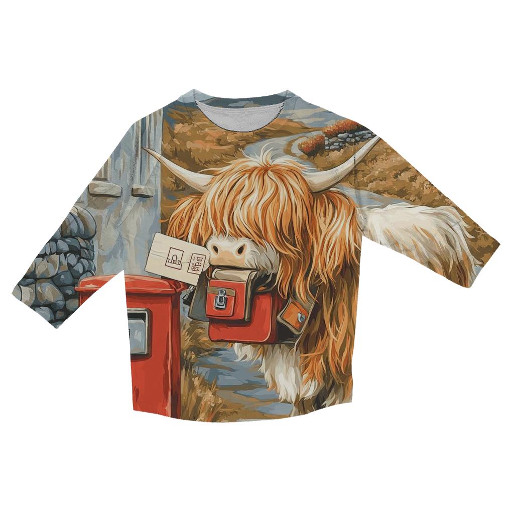Highland Cow Postmaster At The Croft Gate fashion 3/4 sleeve shirts