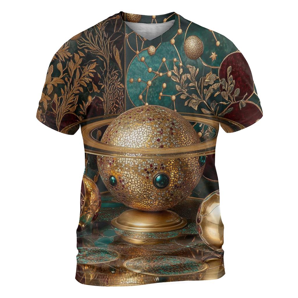 Gustav Klimt Inspired Golden Planetary Still Life trendy printed shirt styles