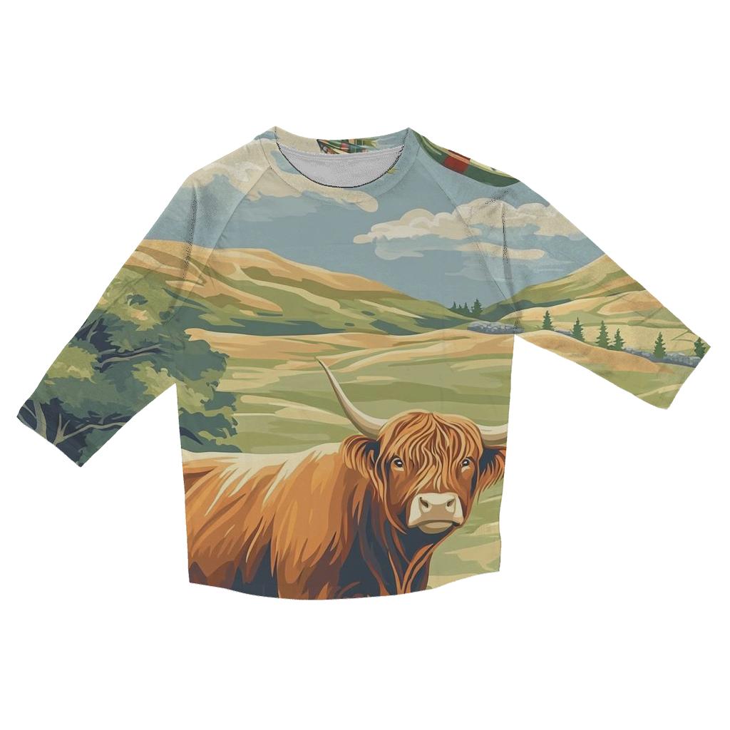 Tartan Kite Field With Highland Cow Watcher cotton quarter sleeve shirts