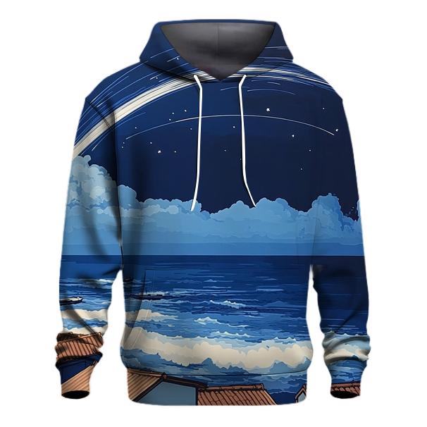 Hokusai Inspired Meteor Shower Over Coastal Village zip-up hoodies