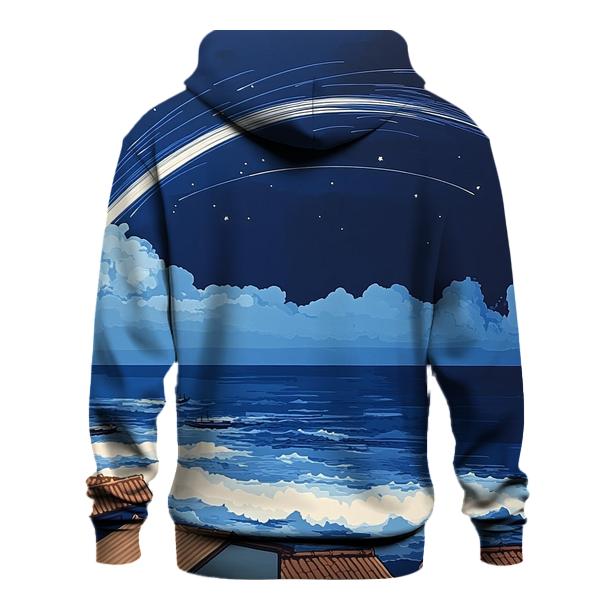 Hokusai Inspired Meteor Shower Over Coastal Village zip-up hoodies