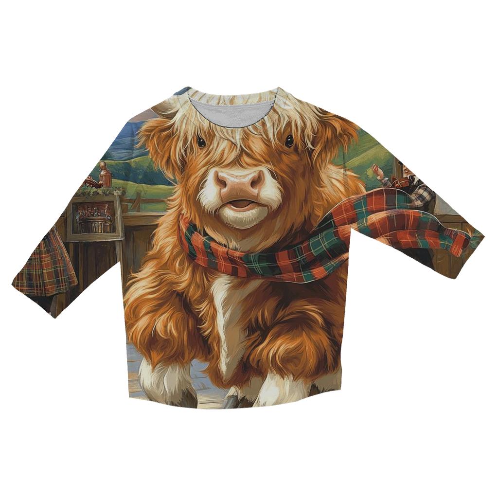 Ceilidh Dance Partner, Highland Cow Spin personalized 3/4 sleeve tees