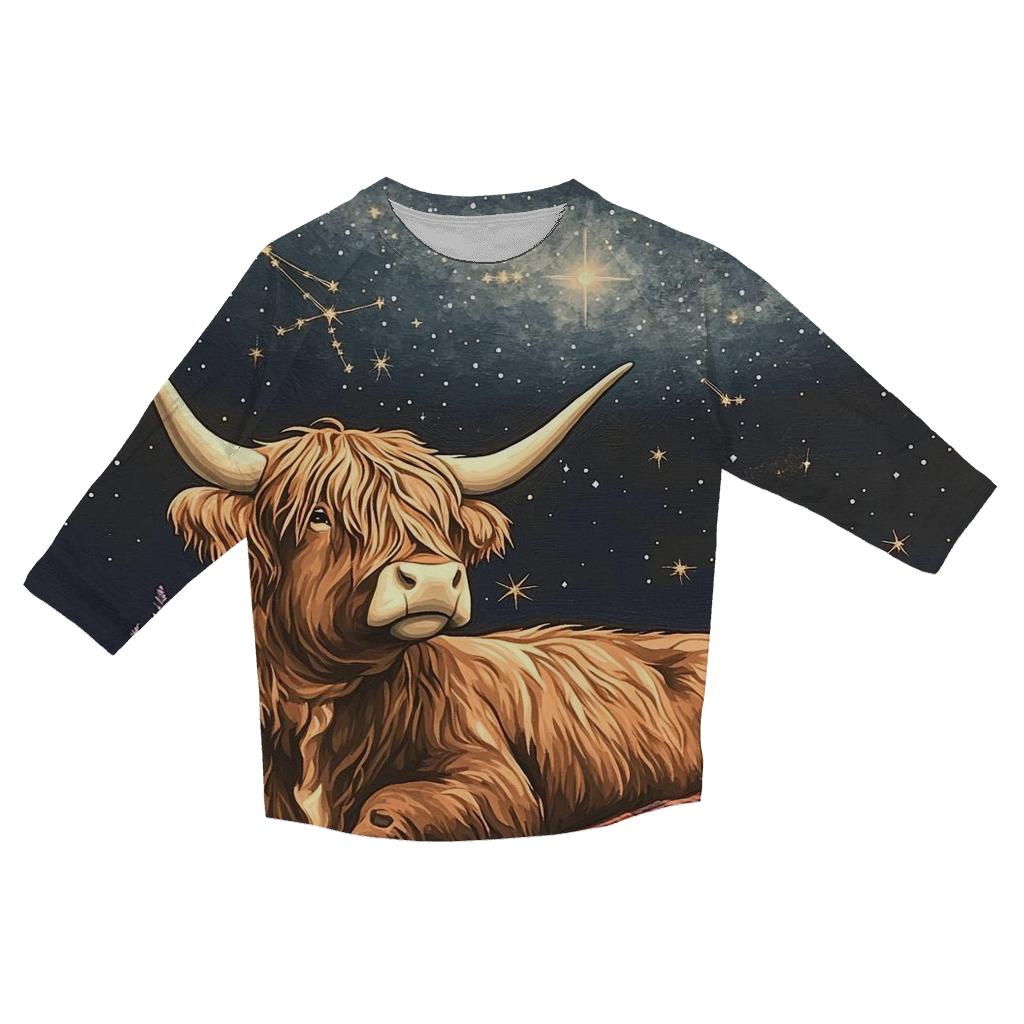 Highland Cow Stargazer On A Blanket casual three quarter sleeve shirts