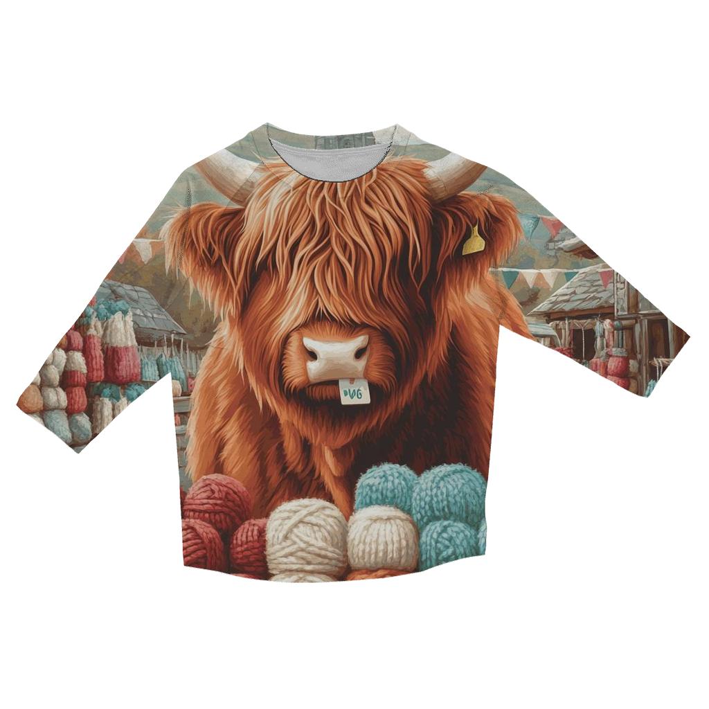 Highland Cow At The Wool Fair Stall stylish quarter sleeve tops